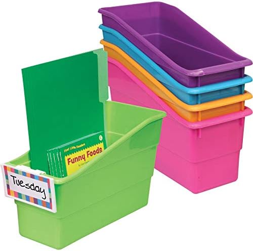 Really Good Stuff-161335 Durable Magazine, Book, Folder and File Holders – Book Holders With Universal Clip-On Labels – Bright Neon Colors (Set of 5)