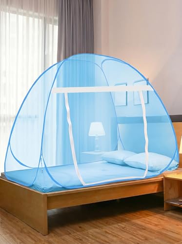 Image of Foldable King Size Mosquito Net | Double Bed Machardani | Durable 30 GSM Polyester Fabric Net Double (6 x 6) feet Bed (Blue)