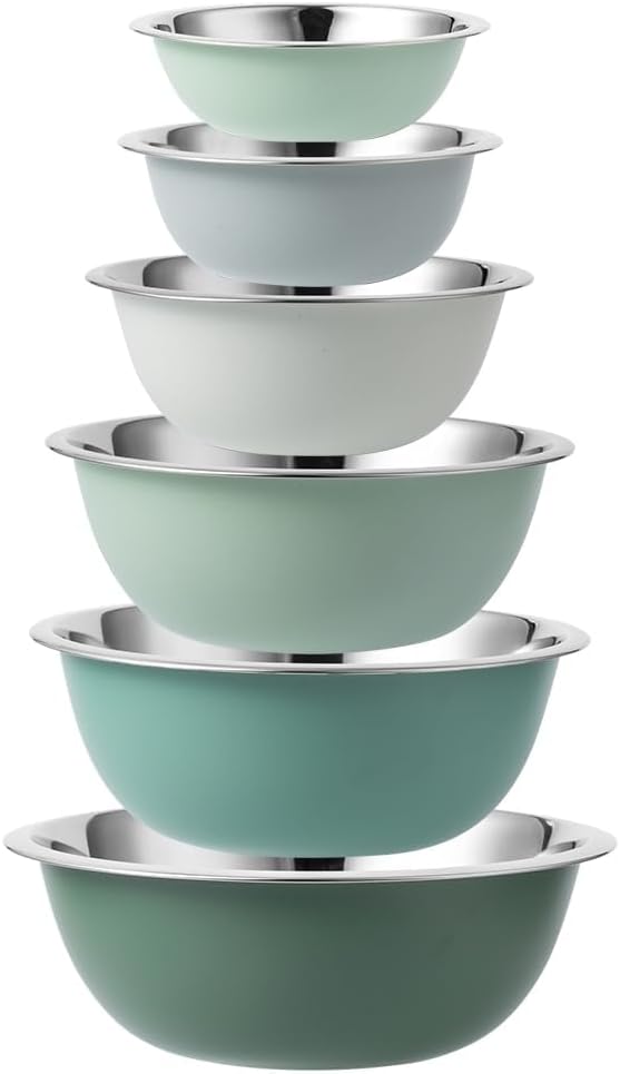 COOK WITH COLOR Stainless Steel Mixing Bowls Set - Nesting Bowls, 6 Pieces, Green