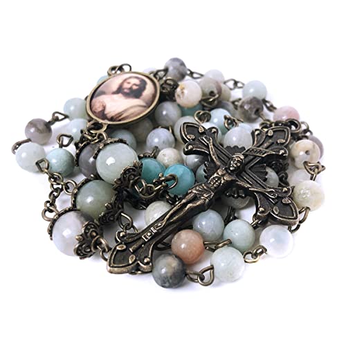 Christian Catholic Amazonite Rosary with Jesus Christ Centerpiece - Handcrafted Natural Gemstone Prayer Beads - Catholic Gift2