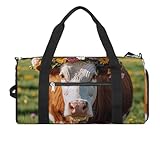 Sporttas voor dames en heren, reistas, koeien met kransen dragen weekendtas met schoenenvak, stijl, eenheidsmaat, stijl, eenheidsmaat, Stijl, Eén maat