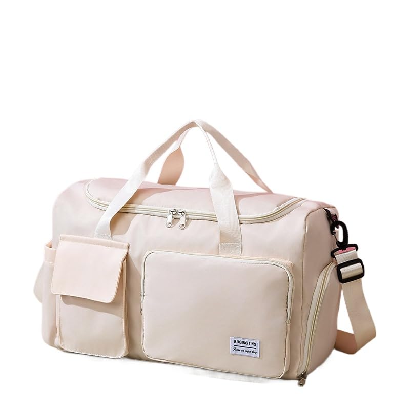 Lightweight Travel Duffel Bag 36-55L, Waterproof Gym Sports Bag with Wet Dry Separation & Shoe Compartment, Foldable Weekend Overnight Holdall for Luggage, Swimming & Fitness (Off-White,55L)