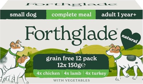 Forthglade Wet Dog Food for Small Dogs (12 x 150g Trays) - Adult 1 Year+, Grain Free & Hypoallergenic Food, Variety Pack, Chicken, Lamb and Turkey with Vegetables, Complete Meals, Natural Ingredients