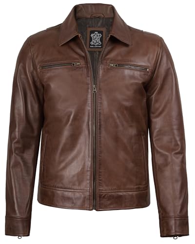 Image of Blingsoul Vintage Real Lambskin Leather Jacket For Mens - Moto Style Classic Shirt Collar Leather Jacket Men