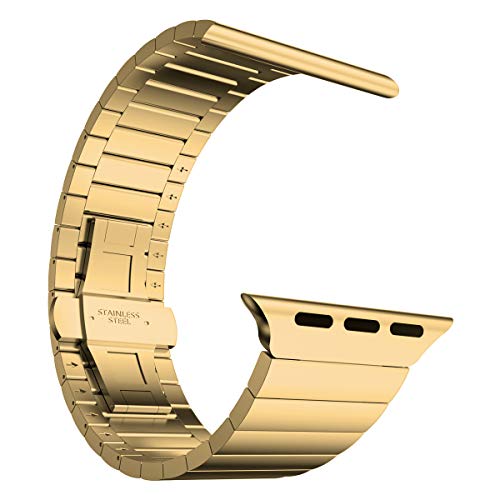 Image of baozai Compatible with Apple Watch Band, Upgraded Stainless Steel Link Bracelet iWatch Band with Butterfly Clasp for Apple Watch Series 5 /4 /3 /2 /1