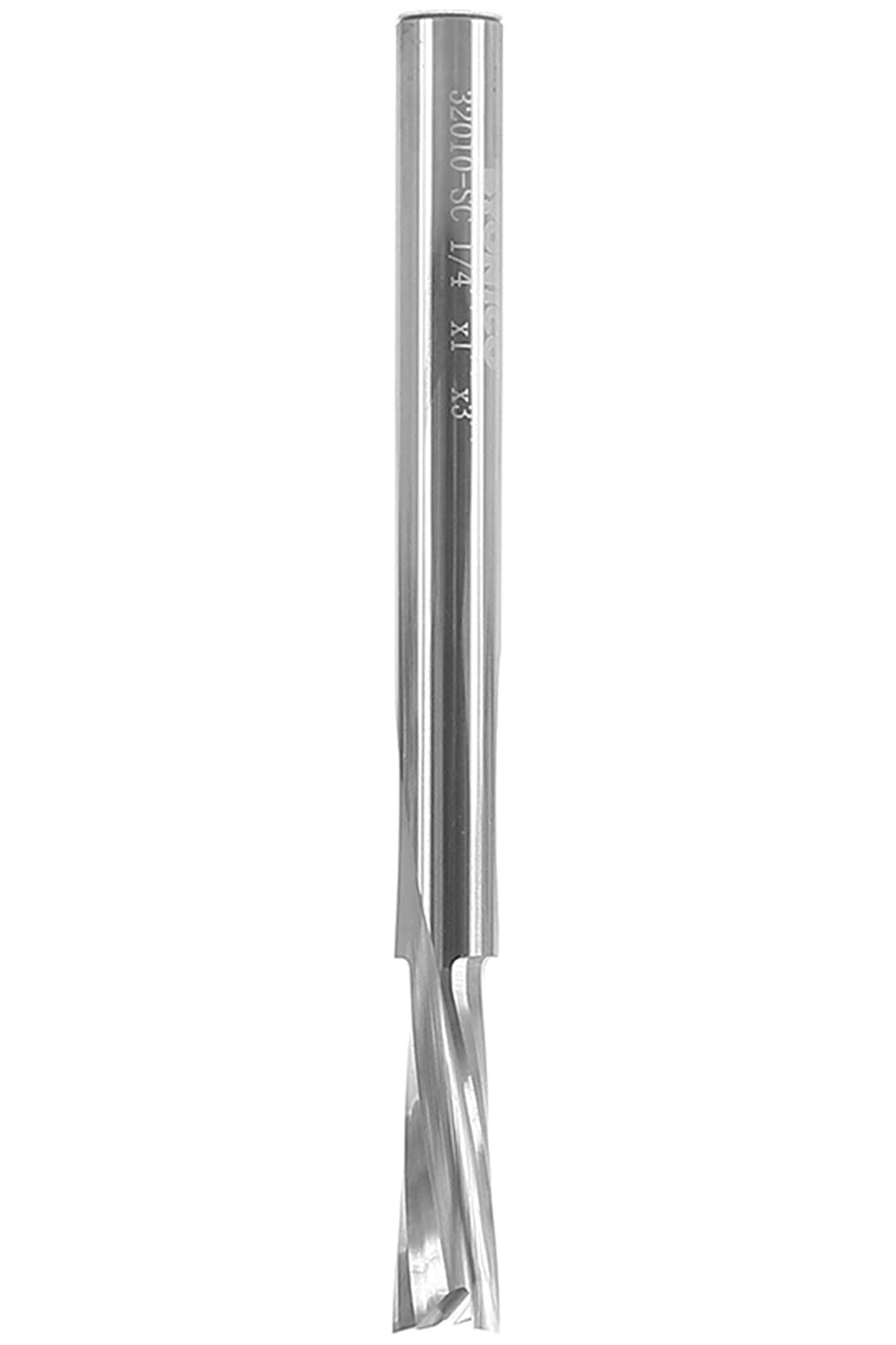 Yonico 32010-SC - Low Helix Downcut Spiral End Mill CNC Router Bit, Diameter: 1/4", Cutting Height: 13/16", Flutes: 2-1/4" Shank