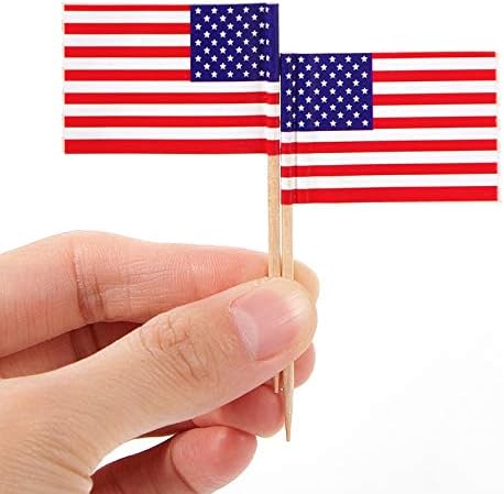 CYPS 100 Pcs USA American Flag US Toothpick Flags, Small Mini Stick Cupcake Toppers US Flags,4th of July,Veterans Day,Country Picks Party Decoration Celebration Cocktail Food Bar Cake Flags