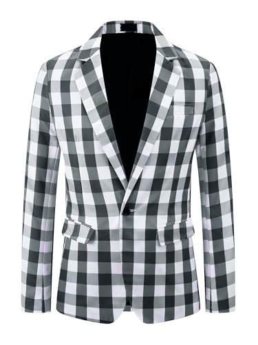 Lars Amadeus Gingham Plaid Blazer for Men's Regular Fit Contrast Color Business Suit Jacket