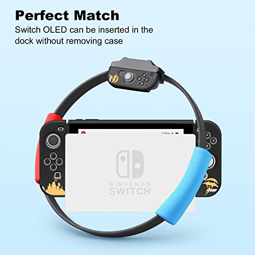 JEMDO Protective Case Compatible with Switch OLED 2021, Dockable TPU Cover Accessories for Switch OLED Console and Grip Joy-Con, The Switch Protector with 4 Thumb Grip Caps,Fortnite - Thumbnail 3