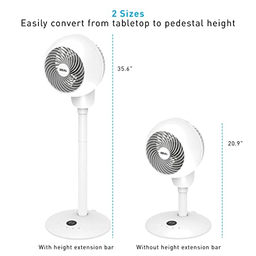 Ideal. Oscillating Fan, Height Adjustable, Horizontal And Vertical Oscillation With Remote Control - Quiet And Energy Efficient, Pedestal Desk And Floor Height, 4 Speed, 9 Hour Timer, White #TOP1