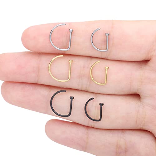Vojo G23 Titanium 20G Nose Ring Hoop L Shaped Screw Nose Studs Diamond Small Piercing Jewelry For Women Men (D Nose Hoop Silver Gold Black,20G 8Mm+10Mm) #TOP4