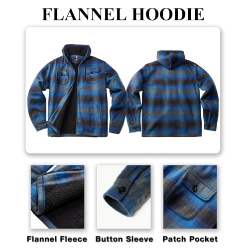 Image of TanBridge Men's Cotton Plaid Shirts Jacket Full Zip Fleece Flannel Sherpa Lined Hoodies Heavyweight Hoodies Jacket for Men