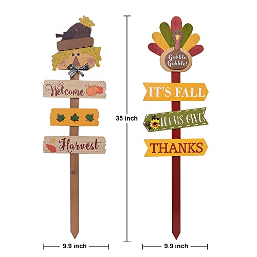Thanksgiving Decorations Outdoor, Meetyamor Fall Decorations For Home, 35 Inches Wood Decorative Garden Stake With Scarecrow And Turkey For Fall Decor, Yard Sign With Welcome For Garden, Lawn, Patio #TOP3