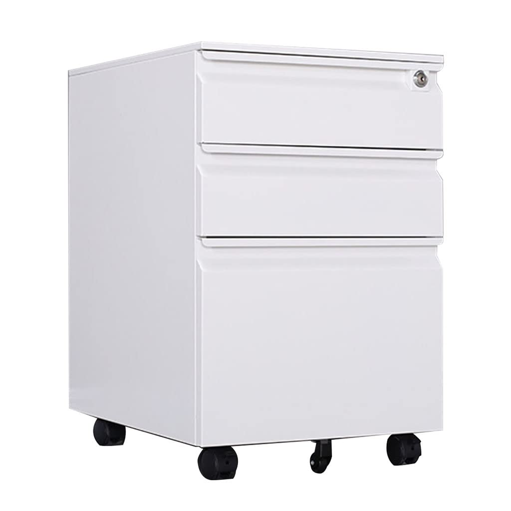 Cassettiera da Ufficio Armadietto for Ufficio Mobile in Acciaio, armadietti Laterali da Tavolo a 3 cassetti con Serrature, Armadio Mobile (Color : White, Size : 60x39x50cm/24x15x20in)