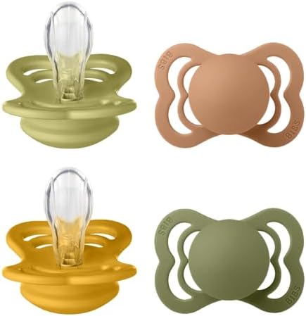 BIBS Supreme Soother 2-Pack, BPA Free Dummy Pacifier, Symmetrical Nipple. Silicone, Size 1 (0-6 Months), Ivory/Sage