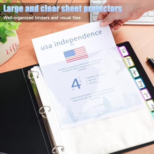 HABGP 24Pcs/3 Set Clear Sheet Protectors for 3 Ring Binder Letter Size, 8 Tab Plastic Dividers With Pockets and Tabs, Page Protectors 8.5x11 - Image 4