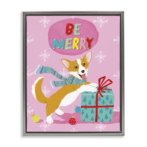 Stupell Industries Smiling Puppy, 17 x 21 Inch Canvas in Floater Frame