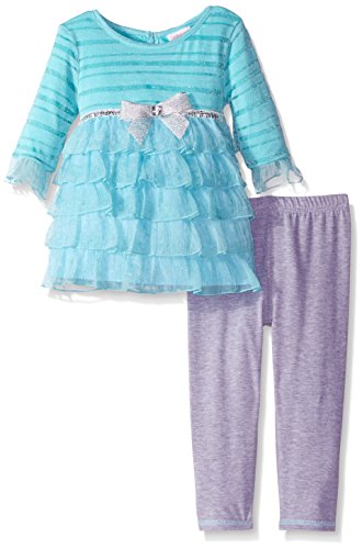 Youngland Girls' Little Stripe to Chiffon Tiered Dress Legging Set