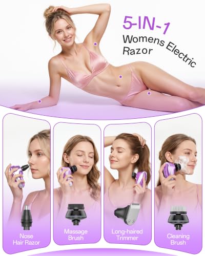 Image of Electric Razors for Women, 5-in-1 Womens Electric Shavers for Legs, 7D Waterproof Wet Dry Travel Body Hair Remover Bikini Shavers for Lady Face Underarms Public