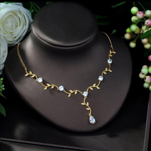 Conjunto Feminino Colar e Brincos Cravejado com Zircônias - Flora + Bolsa de Veludo