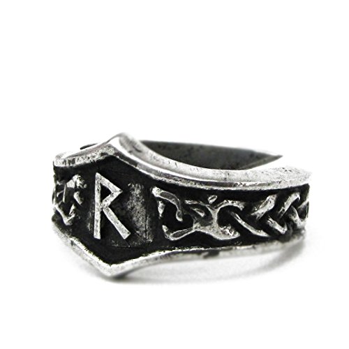 Asgard - Unisex Viking Pewter Adjustable Runic Ring (R - Raido)