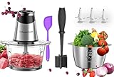400W Electric Food Processors，Small Meat Grinder with 8 Cup and 5 Cup，2 Speed，Food Chopper Electric with 3 Sets 4 Bi-Level Blades，Meat chopper for home Use & Baby Food