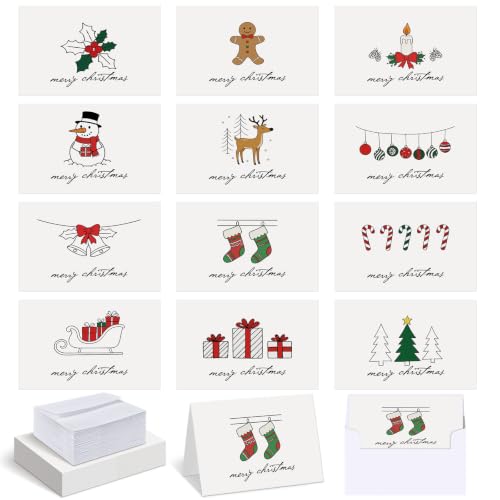 AmazingSpark 120 Pack Merry Christmas Cards with Envelope Bulk White Xmas