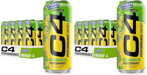 Image of Cellucor C4 Performance Energy Drink | JOLLY RANCHER Green Apple | Zero Sugar Carbonated Preworkout Energy | 200mg Caffeine with Beta Alanine | 16 Fl Oz (24 Pack)