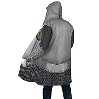 JJLLAZAD Wikinger-Krieger-Rüstungsjacke Winter Warme Mittellange Jacke 3D-Druck Freizeitmantel Nordischer Retro-Kapuzenmantel,Celtic Wolf,S – Ansicht 2