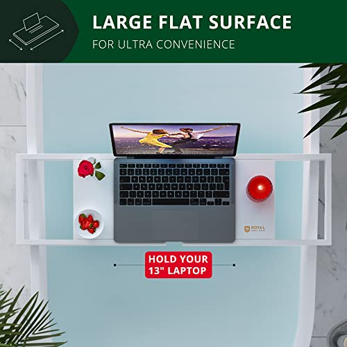 Bathroom Trays & Organizers - Adjustable Bamboo Bath Tub Table For 1 Or 2 Person, Bathtub Caddy Tray With Extending Sides Bathtub Accessories (White) #TOP5