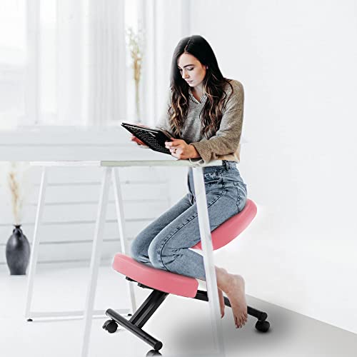 Vigosit Ergonomic Kneeling Chair, Office Kneeling Chair With Thick Memory Foam Cushions, Adjustable Kneeling Chair With Brake Gliding Casters For Office And Home (Pink) #TOP1