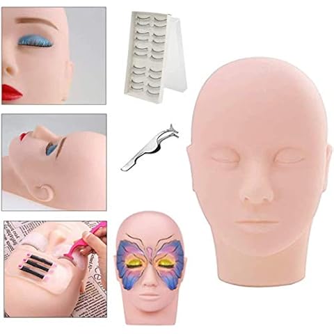 Eyelash Mannequin Head Practice Training Head for Makeup, MYSWEETY Manikin Cosmetology Mannequin Doll Face Head Eyelashes, Massage, Make up Training with Eye Lashes Cover