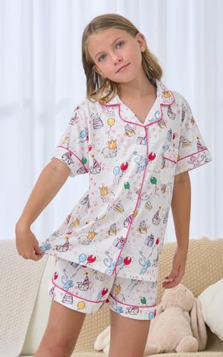 Girls Summer Outfit,Kids 2 Piece Button Down Monkey Loungewear Beach Shorts Set Preppy Animals Lounge Pjs3