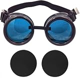 TamBee Blue Steampunk Goggles Costume Cosplay Goggle Mad Scientist Goggles - Black Frame, Round Goggle, Black Lens, Blue Len, Elastic Band, for Halloween Party, Women, Men