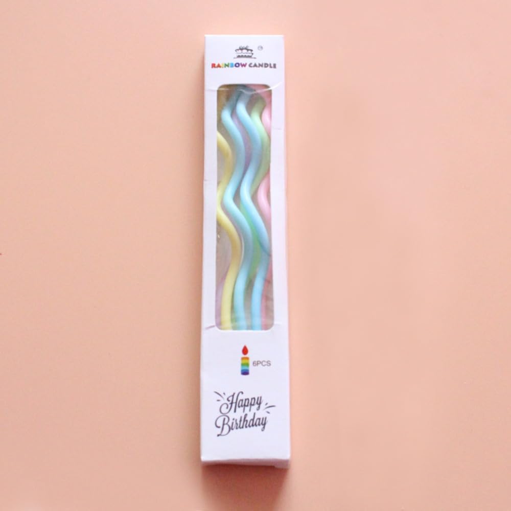 Magecubiku Iridescent Rainbow Spiral Birthday Candles, Curved Design, Decorative Cake Candles, Multicolour (Iridescent)