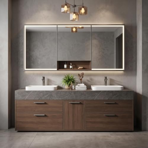 HAPPYZONE Modern Bathroom Vanity with Double Sink Dark Wood(82in)