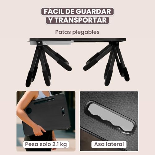 Miniatura 6 de Unycos - Bandeja Para Cama, Mesa Plegable De Desayuno, Ideal Para Portátil, Ordenador Y Libros, Ergonómica, Mesa Auxiliar Con Atril Para Leer En La Cama 60x40x26 Cm Negro Gris Con Cajón