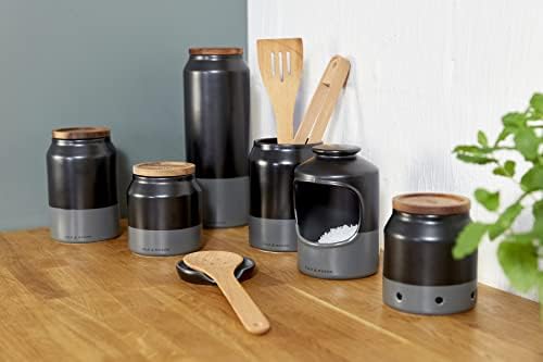 Cole & Mason H822141 Duxford Black/Grey Spoon Rest | Kitchen Organisation, Utensil Holder Rest For Cooking/Wooden/Tea Spoons | Ceramic | (H)20 mm x (D)105 mm | 2 Year Guarantee