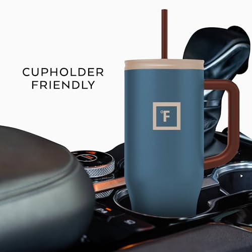 IRON °FLASK Co-Pilot Insulated Mug w/Boot, Straw & Flip Cap Lids - Cup Holder Bottle for Hot, Cold Drink - Leak-Proof - Water, Coffee Portable Travel Mug - Azure Mist, 40 Oz - Thumbnail 7