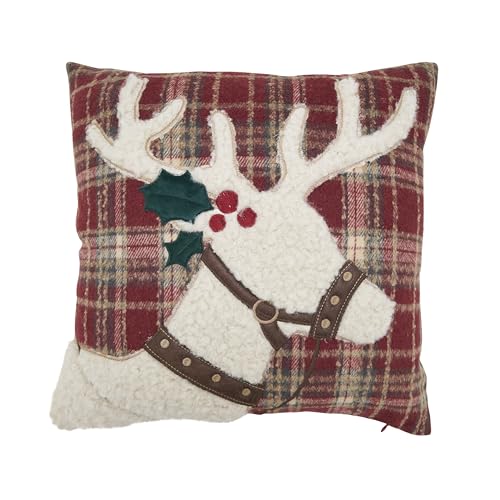 SARO LIFESTYLE Plaid Reindeer Down Filled Throw Pillow