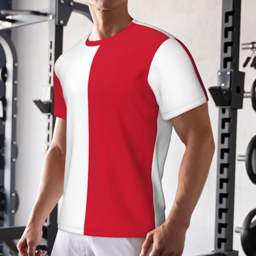 Camisetas Dry Fit de la bandera de Mónaco para hombre, camisas de gimnasio que absorben la humedad, camisas de entrenamiento con cuello redondo, ideales para fitness, Negro -, XXX-Large