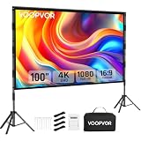 VOOPVOR 100 Inch Projector Screen with Stand, Portable Indoor Movie Screen | 100-inch projector screen with stable square tube stand, portable design, quick setup and carry bag for indoor & outdoor