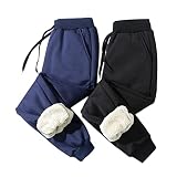 ORANDESIGNE -30°C Herren-Thermo-Fleece-Hose, verdicktes Fleece-Futter, lässige Sporthose, Winter, warme Jogginghose, Sport, Freizeit, Fitnessstudio, Workout, Sweatpants mit Taschen A Schwarz+Blau XL