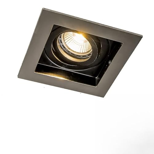 Qazqa - Smart recessed Spotlight Steel I Nickel Matt I Satin incl. WiFi GU10 Light Source - Carree- - Modern - LED GU10 | 1 Way Light - Steel Recessed Way Light - Suitable for Living Room I Kitchen