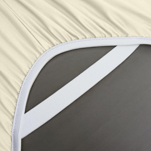 Royal Tradition Low Profile Sateen Sheets Set (6-10 Inch Pockets) Queen Size-Ivory, 100% Cotton 300 Thread Count 4pc Bed Linens