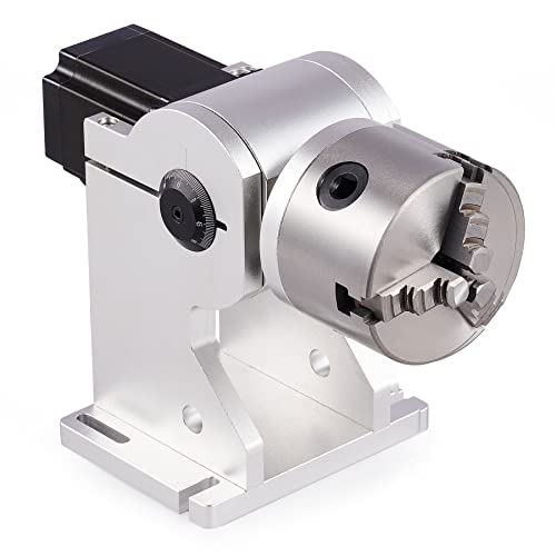 OMTech Rotary Axis Attachment For Fiber Laser Engravers, 80mm 3 Jaw Rotary Chuck Ring Jewelry Marking Tool, Laser Engraving Machine Rotary Tool With NEMA 23 Motor For Y Axis 360 Round Metal Etching