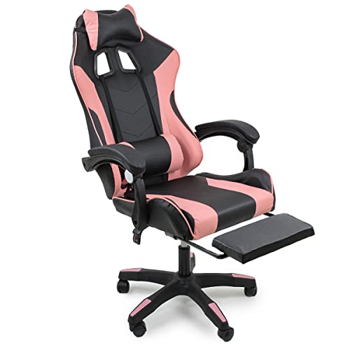 Kit 2 Cadeiras Gamer Stillus Ergonômica com Apoio Para os Pés - Preto e Rosa