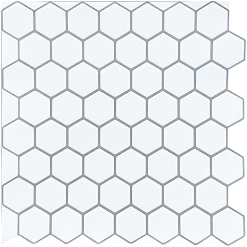 WoStick Peel and Stick on Tiles 10-Sheets, 3D Hexagon Self Adhesive Wall Tiles, Splashback for Home Kitchen Bathroom (12X12'')