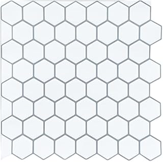 WoStick Peel and Stick on Tiles 10-Sheets, 3D Hexagon Self Adhesive Wall Tiles, Splashback for Home Kitchen Bathroom (12X12'')
