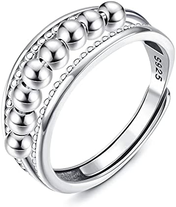 ADRAMATA 925 Sterling Silver Anxiety Rings for Women Men Fidget Rings for Anxiety Open Spinning Ring Retro Adjustable Spinner Ring